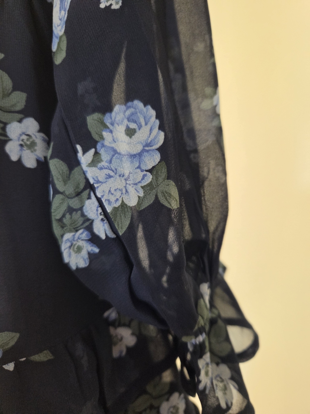 Francesca's Collections Navy B Sheer Floral V-Neck Dress with Light Blue Roses - Picture 10 of 13
